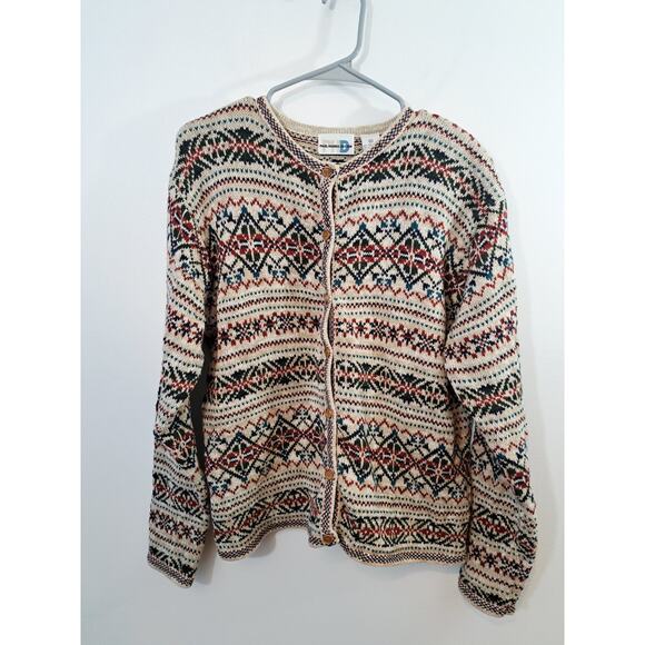 Paul Harris Design Women's Tan Fair Isle Cardigan Sweater XL Vintage - Picture 1 of 5